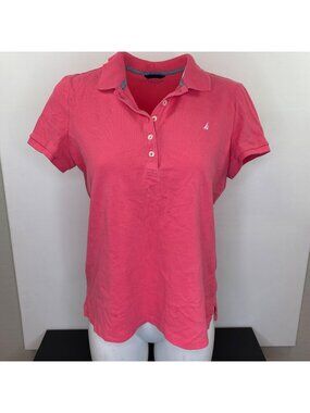Nautica Womens Solid Salmon Pink Polo Collared Buttoned V-Neck Shirt Size Large